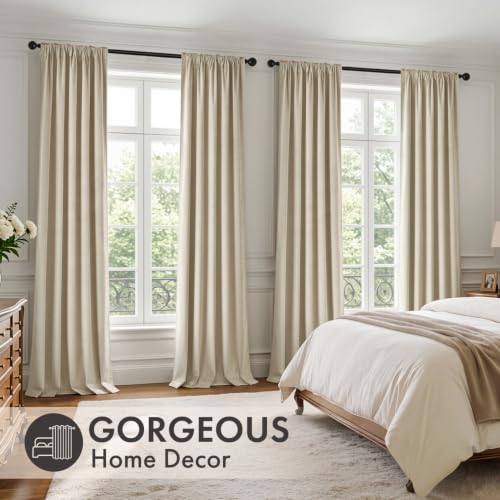 Beige Velvet Curtains 4 Panels Set Back Tab 40 x 90 Inch Long (Beige / 40"W x 90"L (Pack of 4))