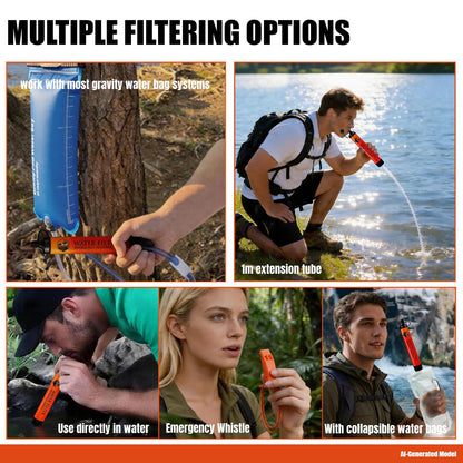 High Capacity Survival Water Filter Straw Kit with Emergency Whistle (1-Pack(Orange) / 1-Pack)