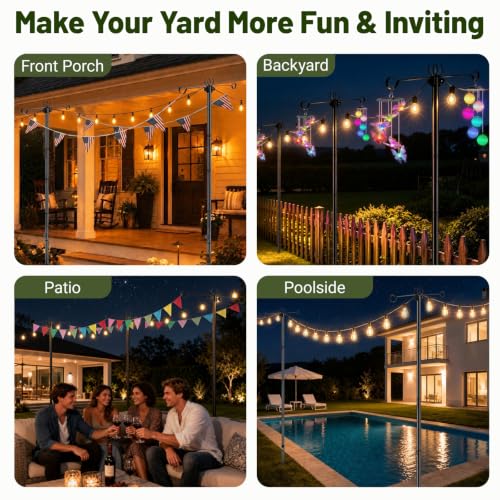 Outdoor String Light Poles 10 ft with Detachable Side Crossbars