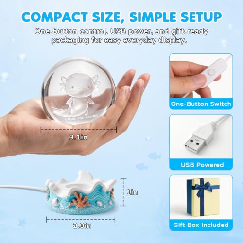3D Crystal Ball Axolotl Night Light with Resin Base
