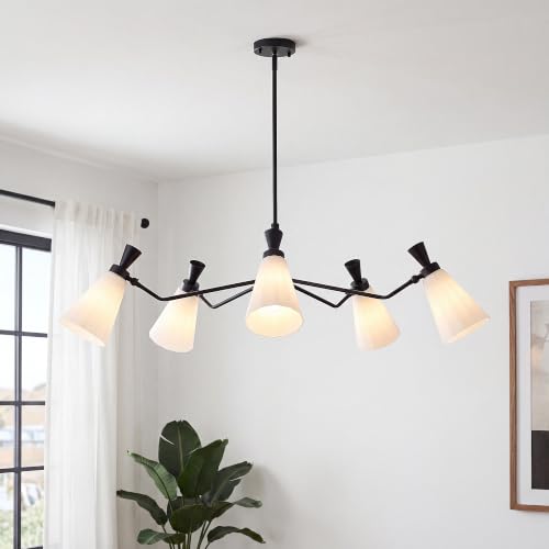 Chandelier Modern Farmhouse Dining Room Light Fixture with Milk Glass Shades