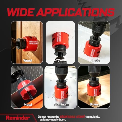 2 in(51mm) Hole Saw Set, HSS Bi-Metal Hole Cutter with Arbor and Hex Wrench, 5PCS Hole Saw Kit for Wood, Drywall, PVC Boards, Thin Metal & Plastic (5 PCS 2" Hole Saw Set)