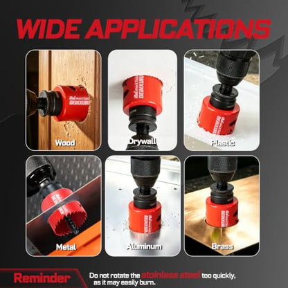 2 in(51mm) Hole Saw Set, HSS Bi-Metal Hole Cutter with Arbor and Hex Wrench, 5PCS Hole Saw Kit for Wood, Drywall, PVC Boards, Thin Metal & Plastic (5 PCS 2" Hole Saw Set)