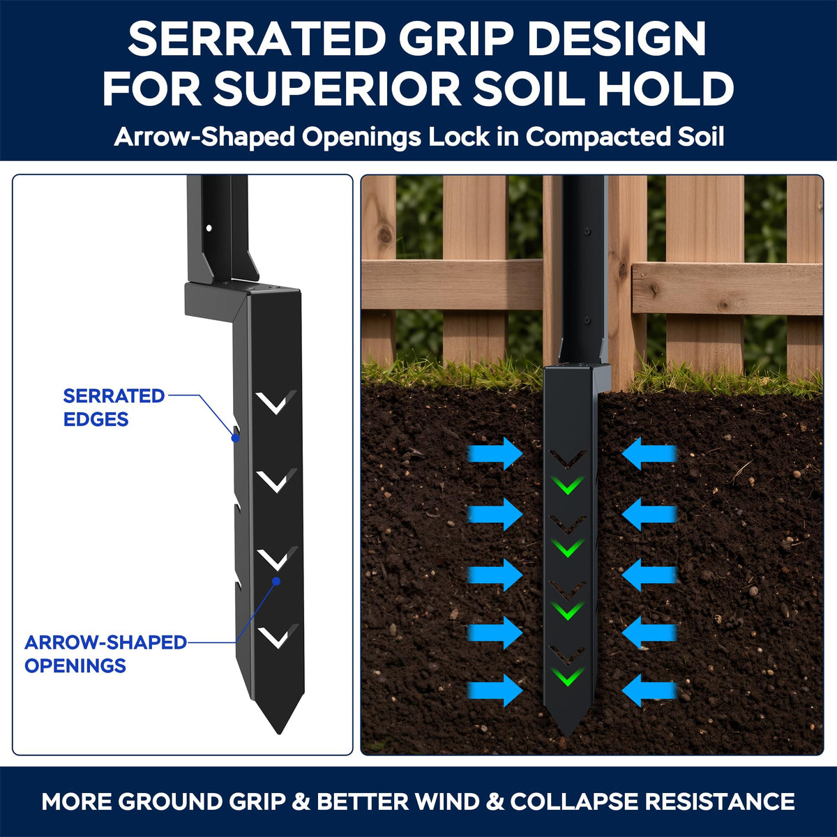 Fence Post Repair Kit for Leaning Fences (Black)