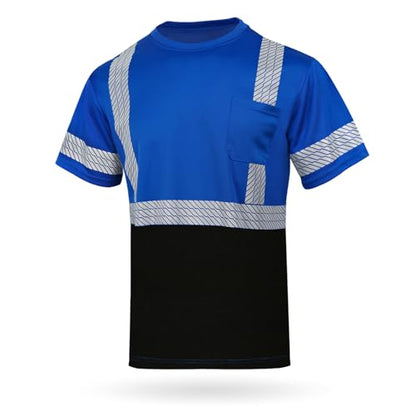 High Visibility Safety Reflective T Shirts for Men (Small / Blue+black)