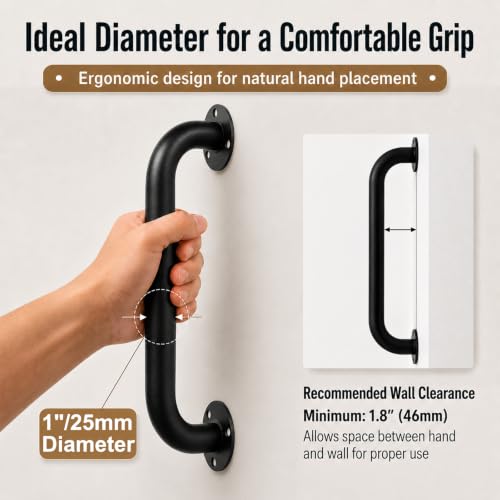 12 Inch Black Metal Wall Handrail