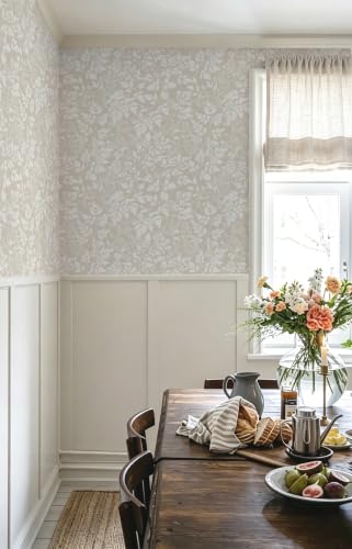 Sage Green Leaf Peel and Stick Wallpaper Beige Wildflower