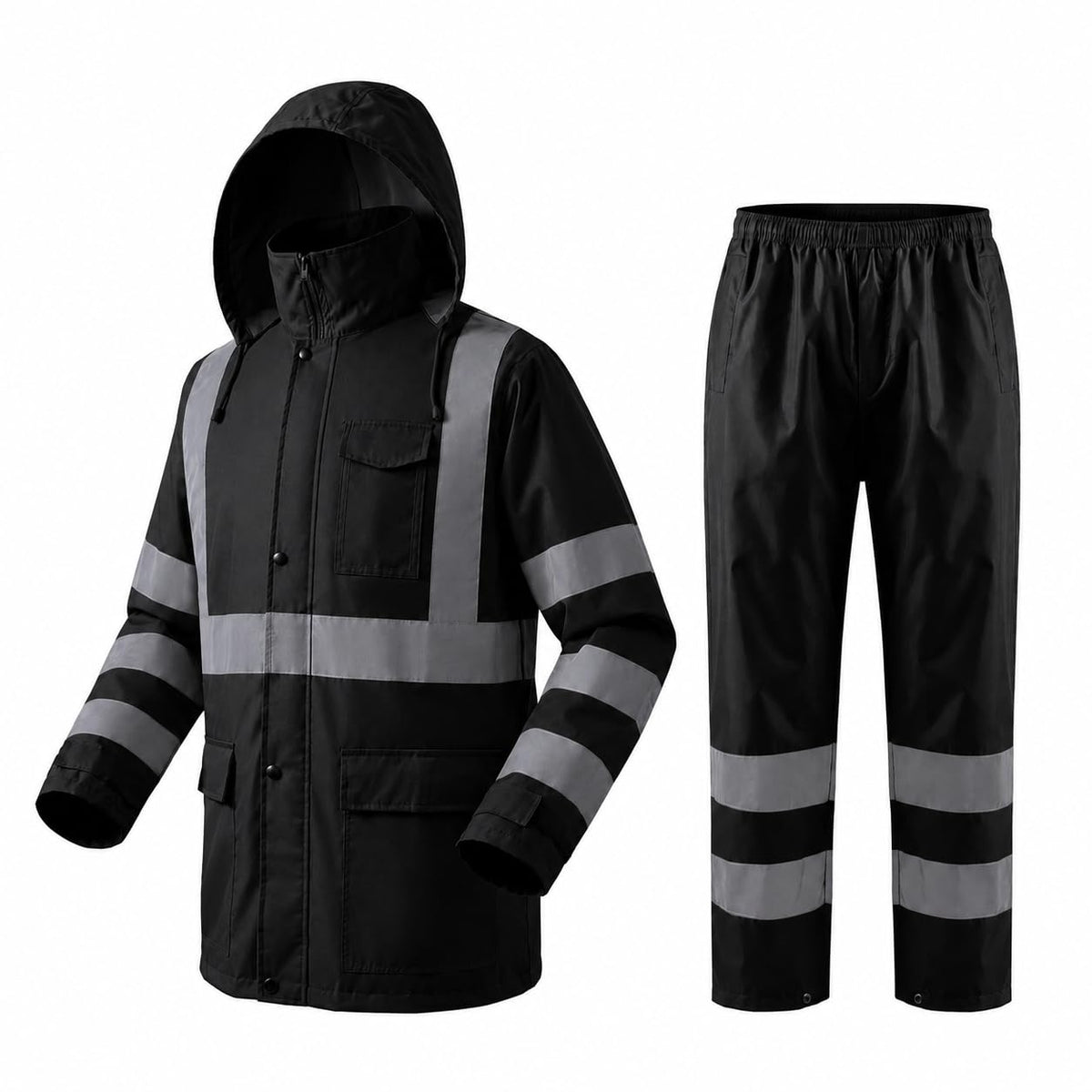 High Vis Safety Rain Jackets and Pants for Men Women (Black / X-Large)
