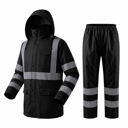 High Vis Safety Rain Jackets and Pants for Men Women (Black / X-Large)