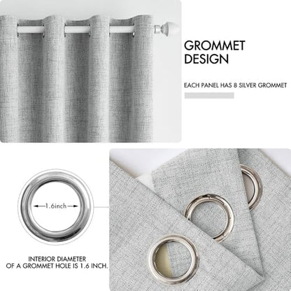 100% Blackout Linen Curtains for Bedroom 52x96 Inches Glacier Gray (Glacier Gray / 52"W x 96"L (Pack of 2))