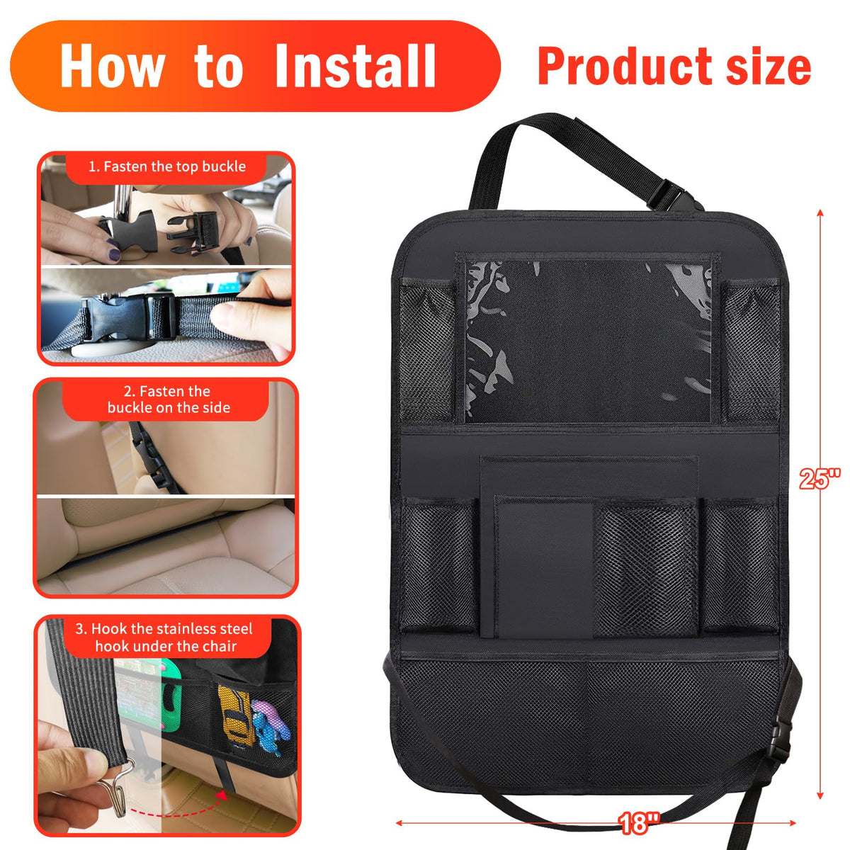 2 Pack Car Backseat Organizer Car Seat Organizer Back Seat Protector (Black / 2 Pack without Food Tray)