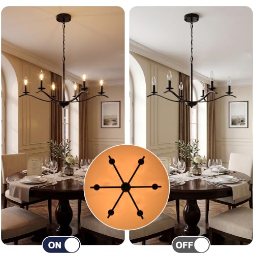 Modern Farmhouse Chandelier 6 Light Candle Large Light Fixture for Dining Room Living Room Kitchen Island