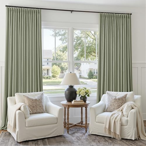 Sage Green Pinch Pleated 100% Blackout Linen Bedroom 90 Inch Curtains (Sage Green / 50"W x 90"L (Pack of 2))