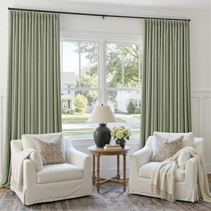 Sage Green Pinch Pleated 100% Blackout Linen Bedroom 90 Inch Curtains (Sage Green / 50"W x 90"L (Pack of 2))