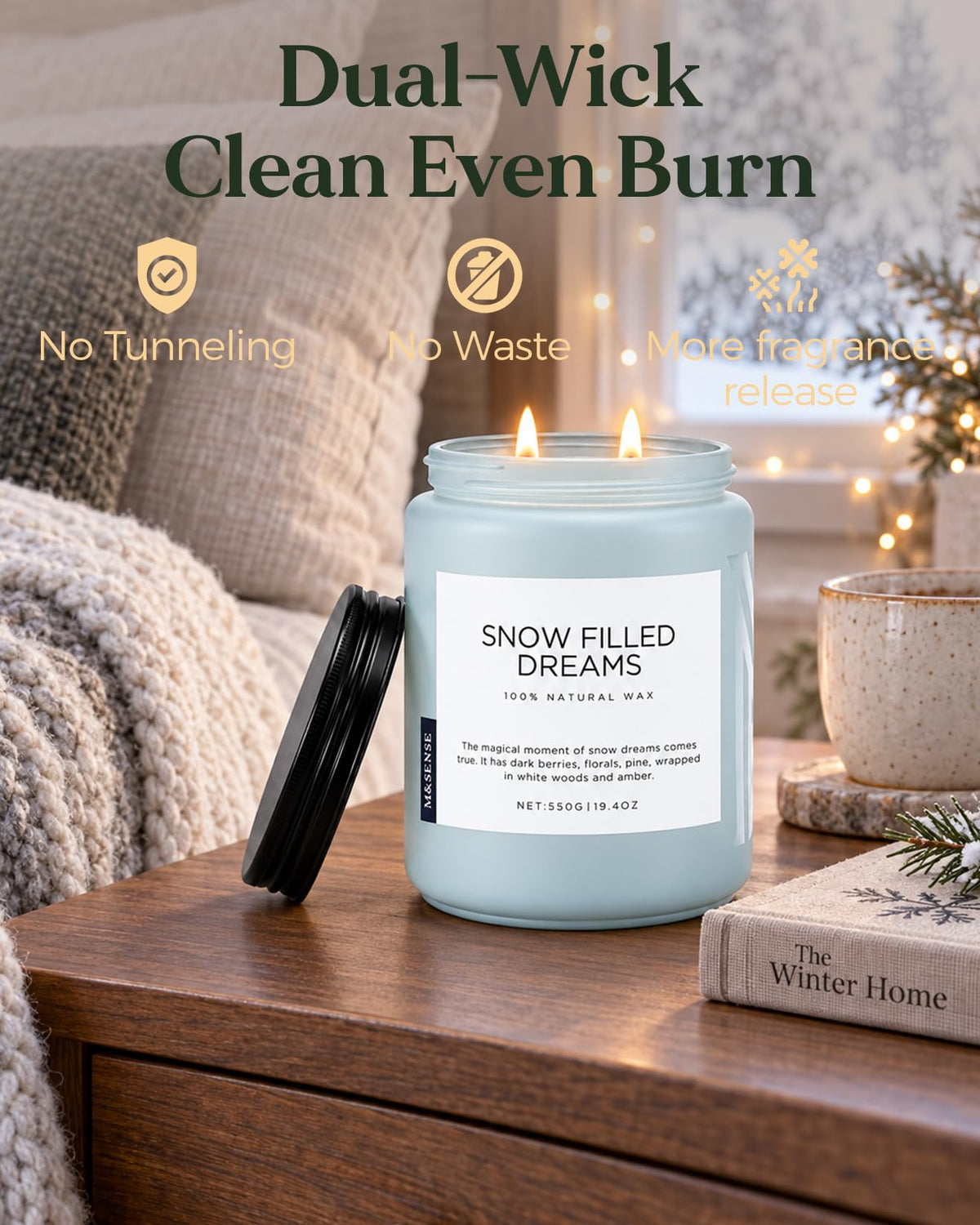 Snow Filled Dream Scented Winter Candle Non Toxic for Holiday Gifts (Large Jar / Snow Filled Dreams)
