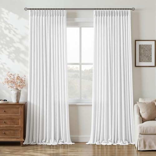 108 Inch Pinch Pleated Snow White Linen Blend Memory Training Curtains (Snow White / 40"W x 108"L (Pack of 2))