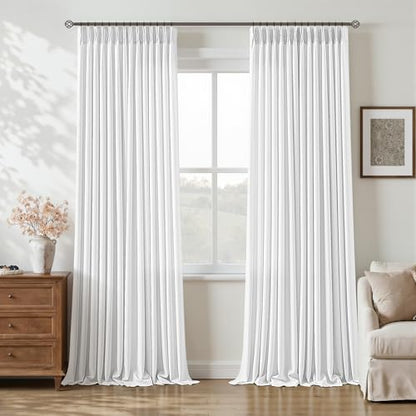 108 Inch Pinch Pleated Snow White Linen Blend Memory Training Curtains (Snow White / 40"W x 108"L (Pack of 2))