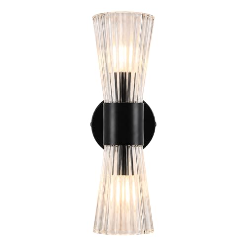 Black Glass Wall Sconce Light (Black Clear Glass)