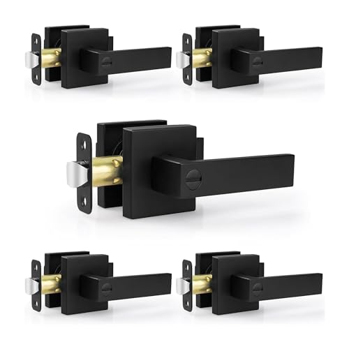 Privacy Matte Black Door Handles for Bedroom and Bathroom