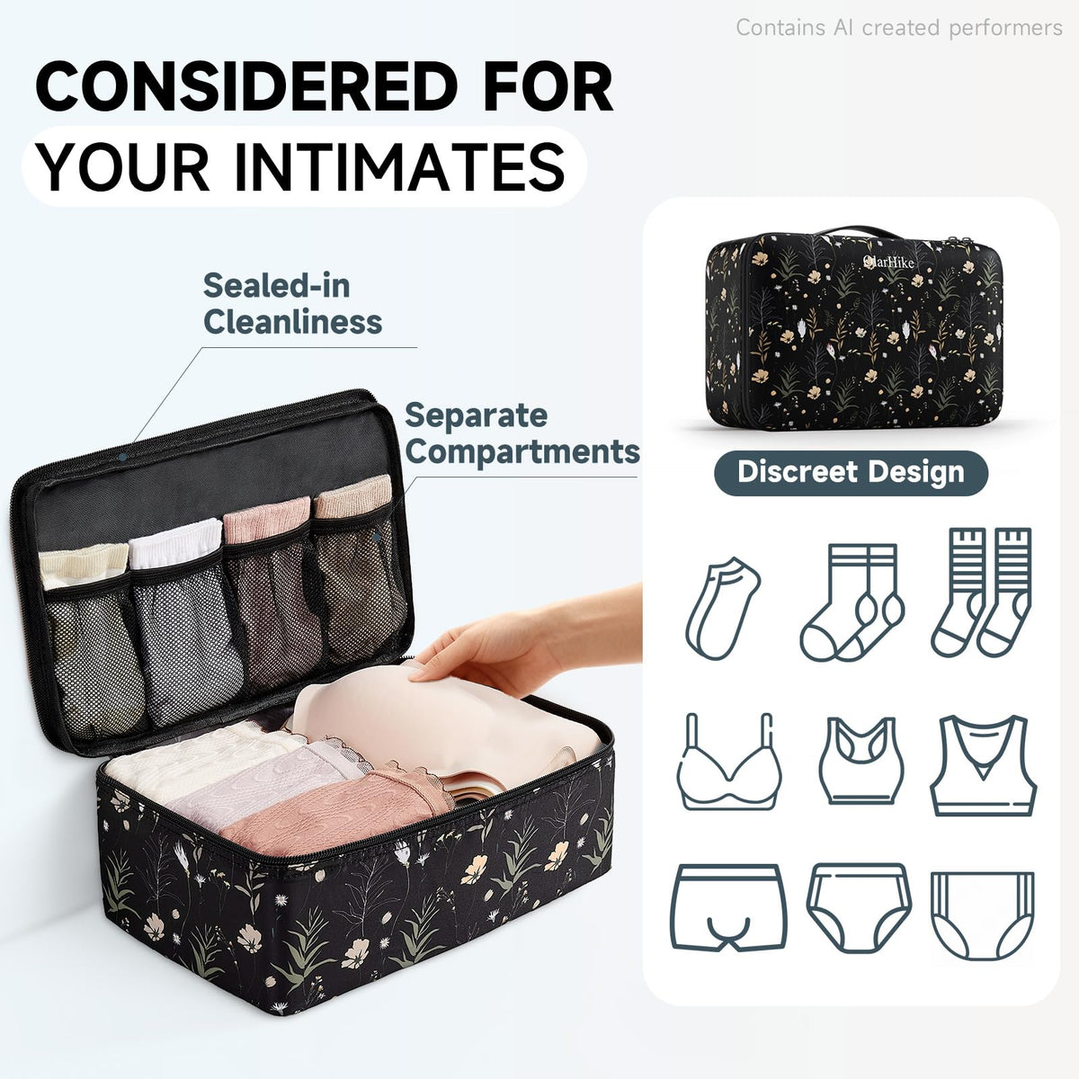 Packing Cubes for Travel (14 Black Flower)