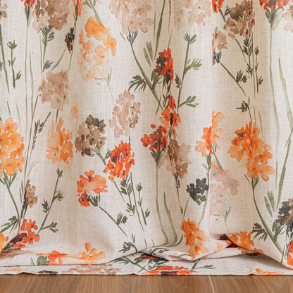 Orange Semi Sheer Floral Curtains Linen Printed Drapes (Orange / 52"W x 63"L (Pack of 2))