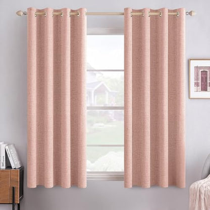 100% Blackout Linen Curtains for Bedroom 52x45 Inches Blush Pink (Blush Pink / 52"W x 45"L (Pack of 2))