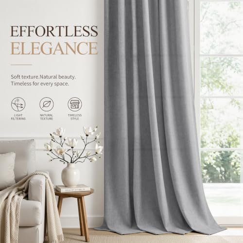 Grey Linen Curtains 120 Inches Long Drape for Living Room 2 Panels (Grey / 52"W x 120"L (Pack of 2))