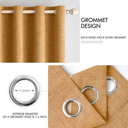 100% Blackout Linen Curtains for Bedroom 52x84 Inches Mustard Yellow (Mustard Yellow / 52"W x 84"L (Pack of 2))