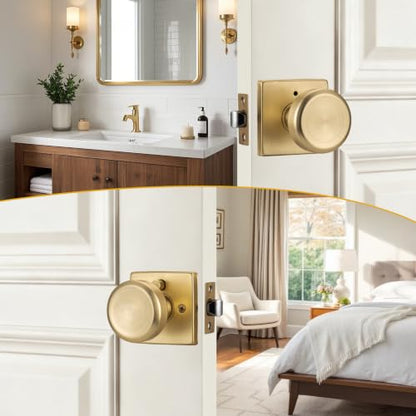 Brushed Gold Door Knob with Square Rosette for Privacy