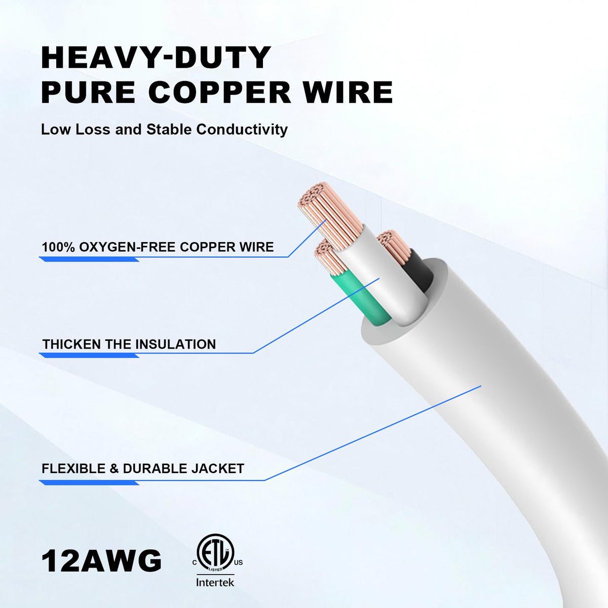 12 Gauge Outdoor Extension Cord 3 Outlet (White / 25FT)