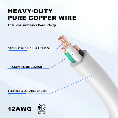 12 Gauge Outdoor Extension Cord 3 Outlet (White / 25FT)
