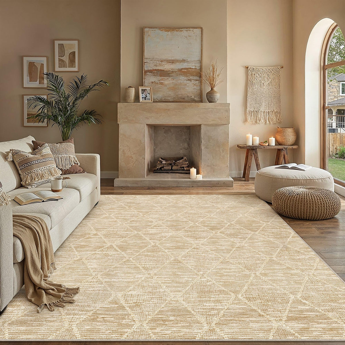 8x10 Area Rug Beige Washable Rugs for Living Room (L| Beige / 8' x 10' (Rectangular))