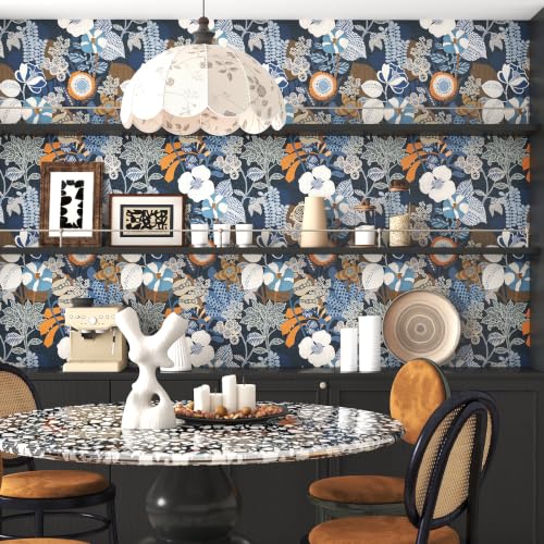 Blue Floral Wallpaper Peel and Stick Wallpaper Boho