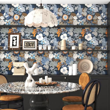 Blue Floral Wallpaper Peel and Stick Wallpaper Boho