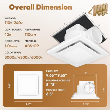 Bathroom Exhaust Fan with Light 3CCT