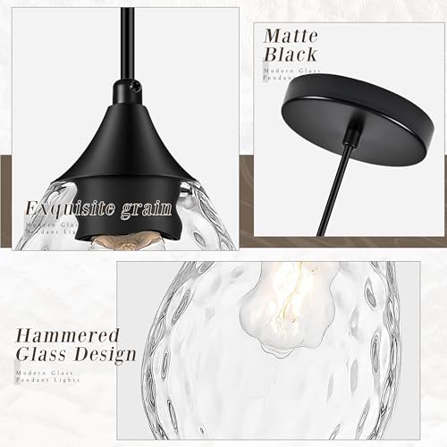 Glass Pendant Lights Kitchen Island 6" Pendant Light Fixtures Hammered Clear Glass Height Adjustable Modern Hanging Pendant Lights for Dining Room