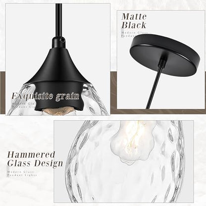 Glass Pendant Lights Kitchen Island 6" Pendant Light Fixtures Hammered Clear Glass Height Adjustable Modern Hanging Pendant Lights for Dining Room