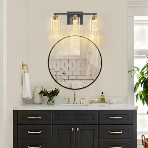 3 Light Black & Gold Bathroom Vanity Light with 3 Color Modes (3-light / Black & Gold)