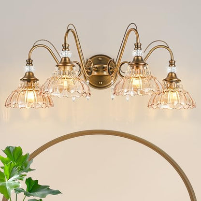 Bathroom Vanity Light Fixture with Floral Glass Shade