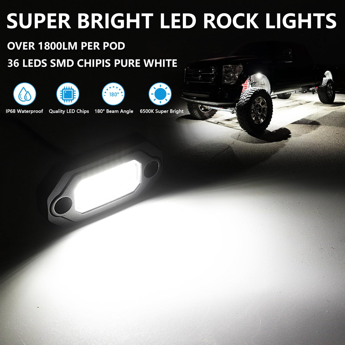4 Pods Aluminium Pure White LED Rock Lights (4 Pods)