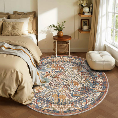 6ft Round Rug Circular Animal Print Area Rug Low Pile Indoor Rug (Beige / 6' (Round))