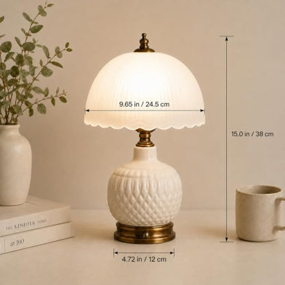 16" Vintage White Ceramic Table Lamp for Bedroom (White Ceramic + White Shade（Vintage）)