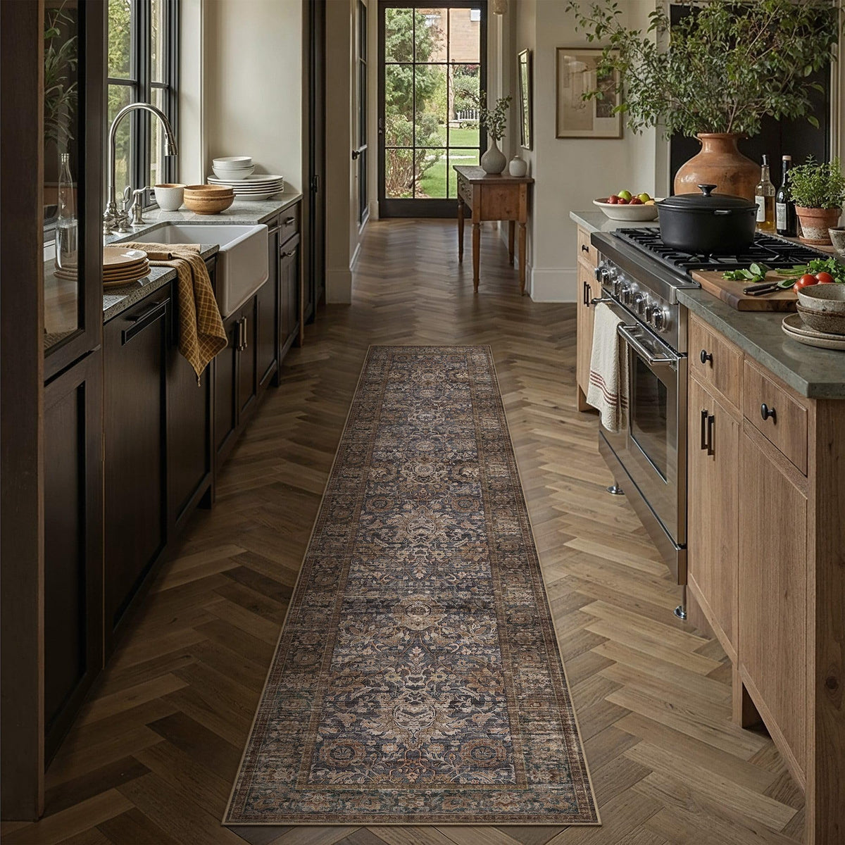 Hallway Runner Rugs 2x8 Blue Brown Vintage Rug (Retro | Blue Brown / 2' x 8' (Runner))