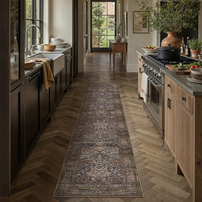 Hallway Runner Rugs 2x8 Blue Brown Vintage Rug (Retro | Blue Brown / 2' x 8' (Runner))