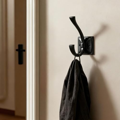 Hardware 5 Pack Square Coat Hooks Wall Mounted Towel Hooks Shower Hooks for Bathroom Wall Hanging Heavy Duty Double Hook Black