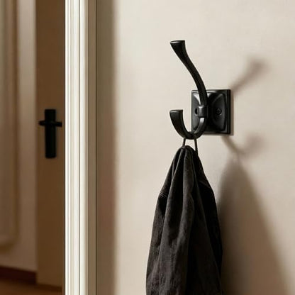 Hardware 5 Pack Square Coat Hooks Wall Mounted Towel Hooks Shower Hooks for Bathroom Wall Hanging Heavy Duty Double Hook Black
