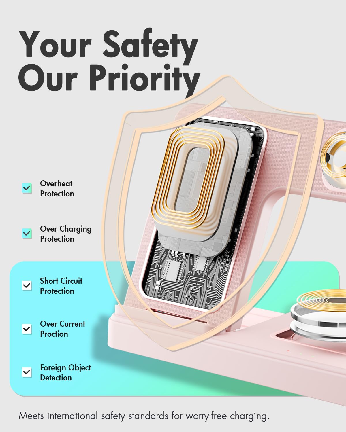 Wireless Charger iPhone Charging Station for Apple Multiple Devices (Pink)