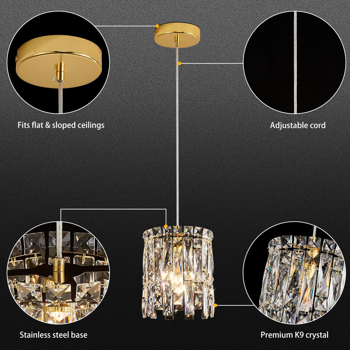 Gold Mini Crystal Chandelier Pendant Light (Gold / 7inch)