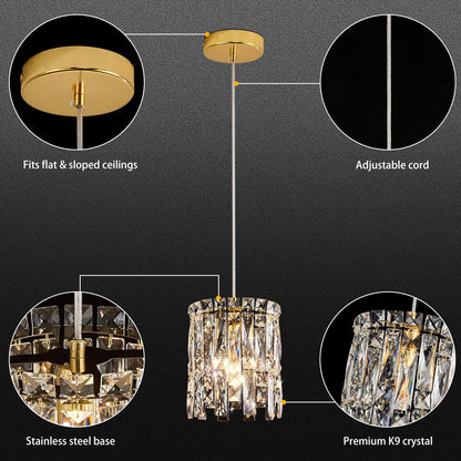 Gold Mini Crystal Chandelier Pendant Light (Gold / 7inch)