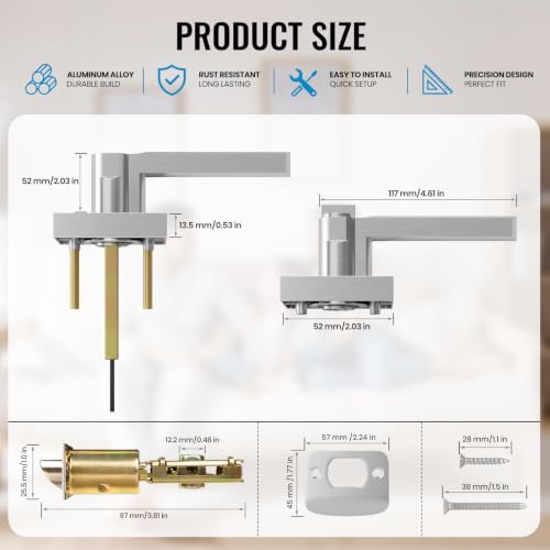 3 Pack Entry Door Handles with Lock and Key (Satin Nickel)